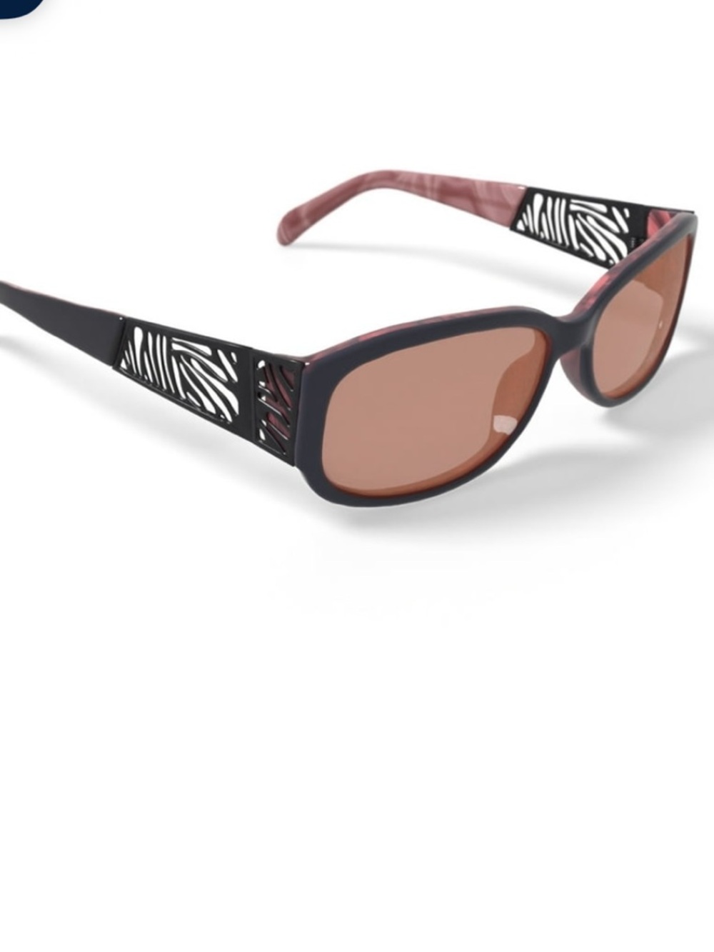 Daisy Fuentes Black Frame Sunglasses with Burgundy Temples and Brown Lenses